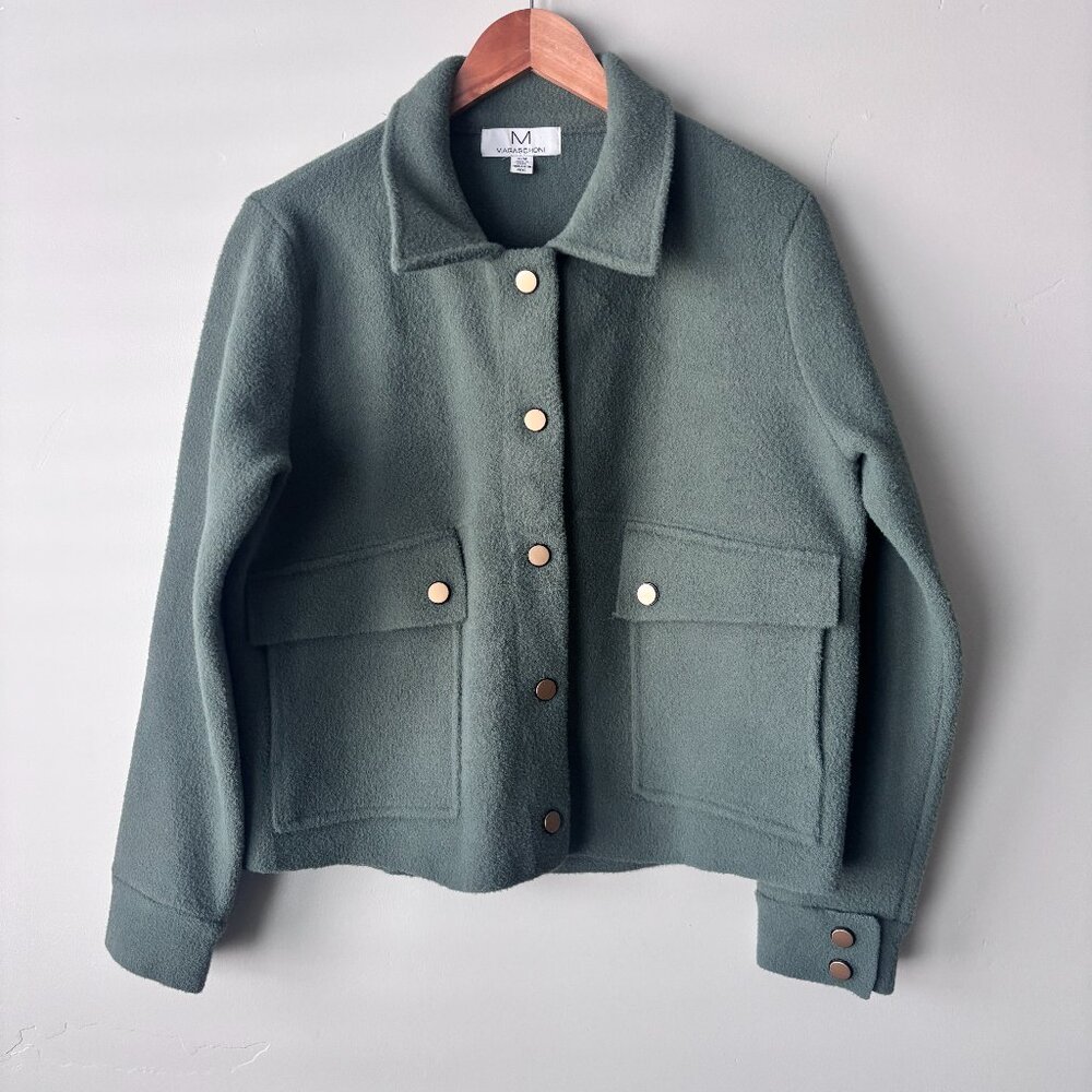 Womens Magaschoni Long Sleeve Overshirt Shacket Alpine Green M Scandi Chic Layer